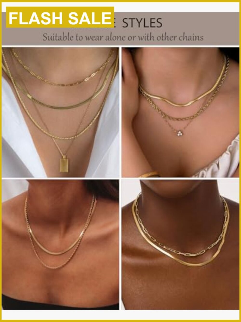 Layered Dainty Choker Chain Necklace Set 14K Gold Plated Trendy Jewelry Gift - Picture 7 of 7